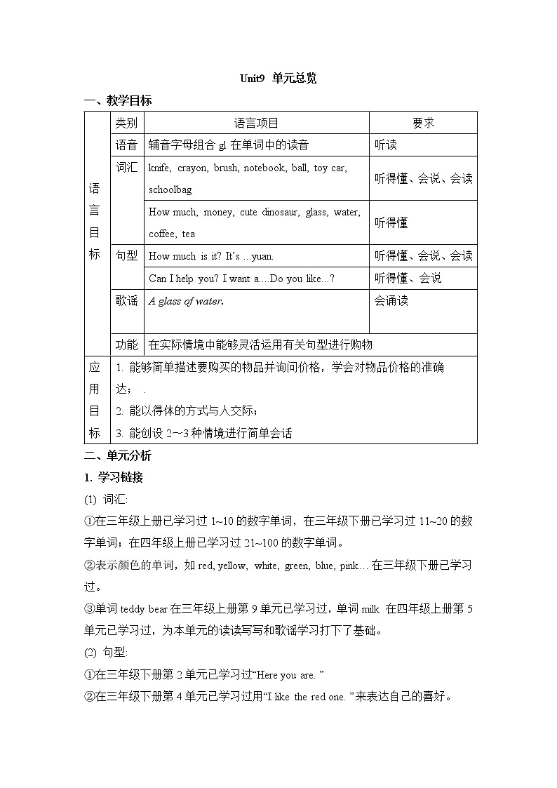 湘少版英语四下 Unit9 精品教案（3课时）01