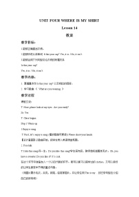 小学英语北京版二年级下册Unit 4 Where is my shirt?Lesson 14教案及反思