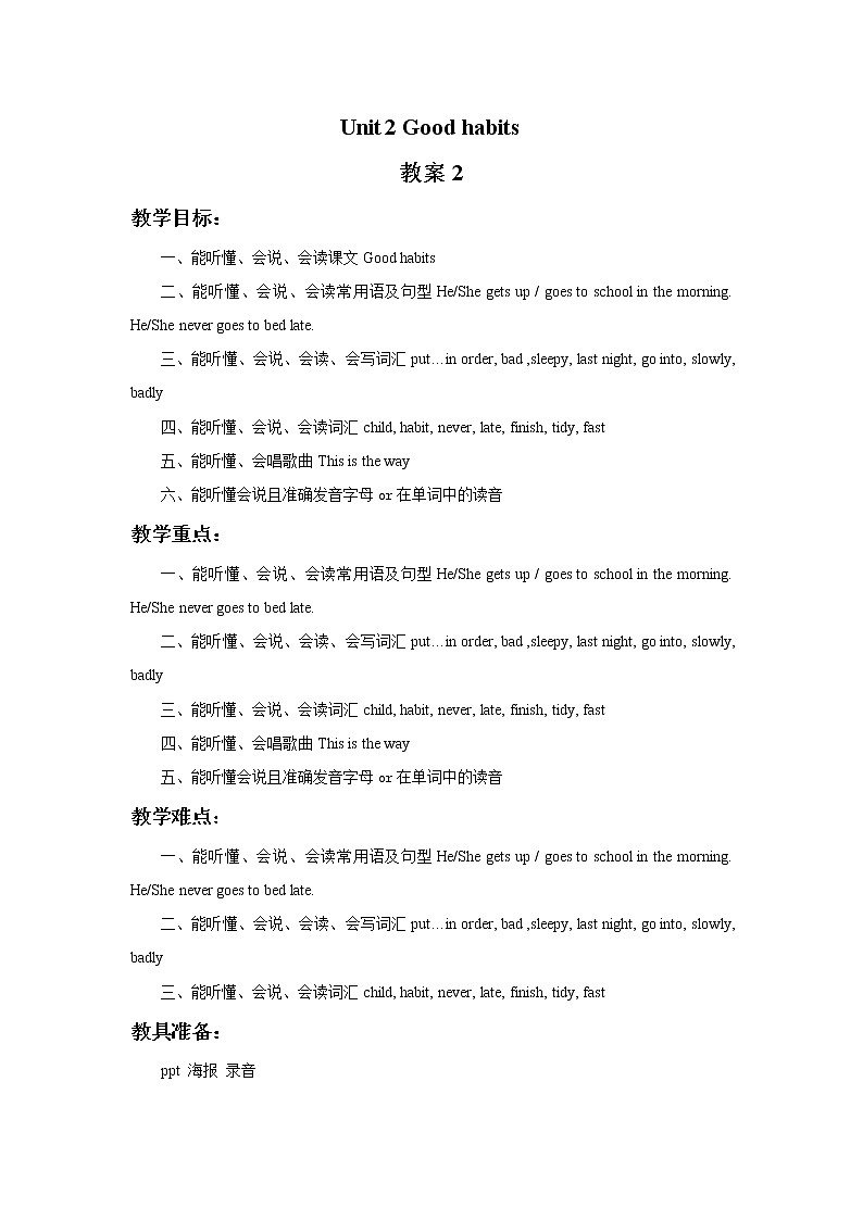 Unit 2 Good habits课件+音频＋教案＋素材01