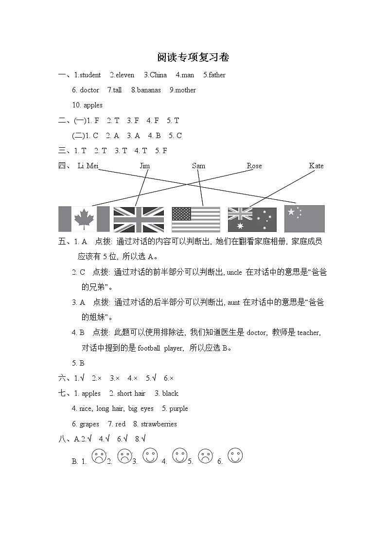 【精品】人教英语三年级下期末专项突破卷  阅读专项复习卷（含答案）01