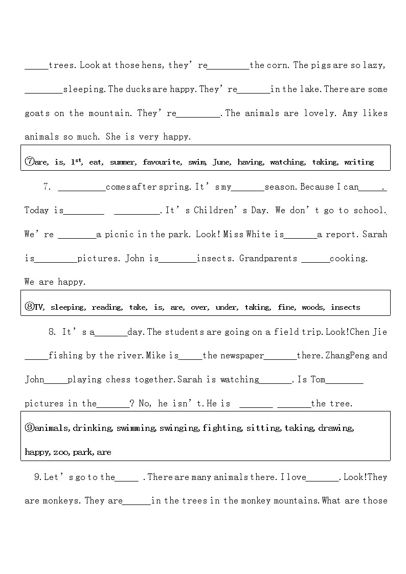 小学五年级英语下册选词填空专项练习题03