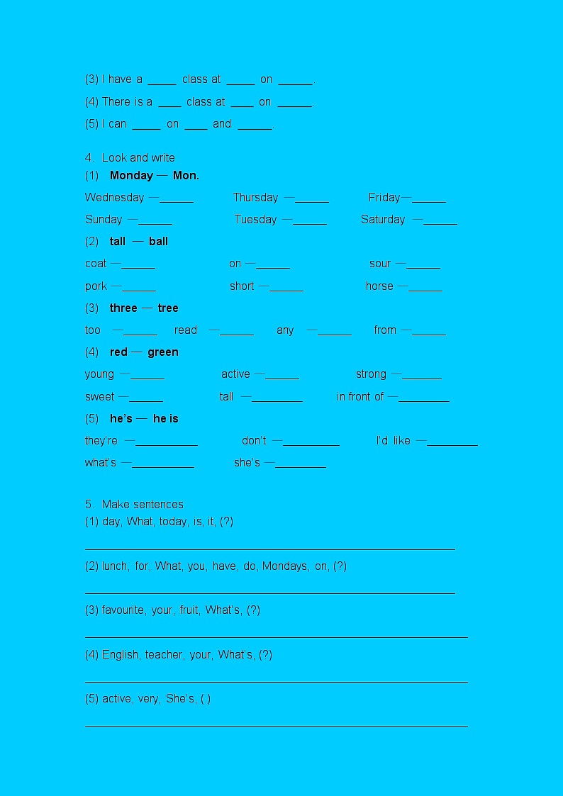 小学五年级英语期末考试卷02