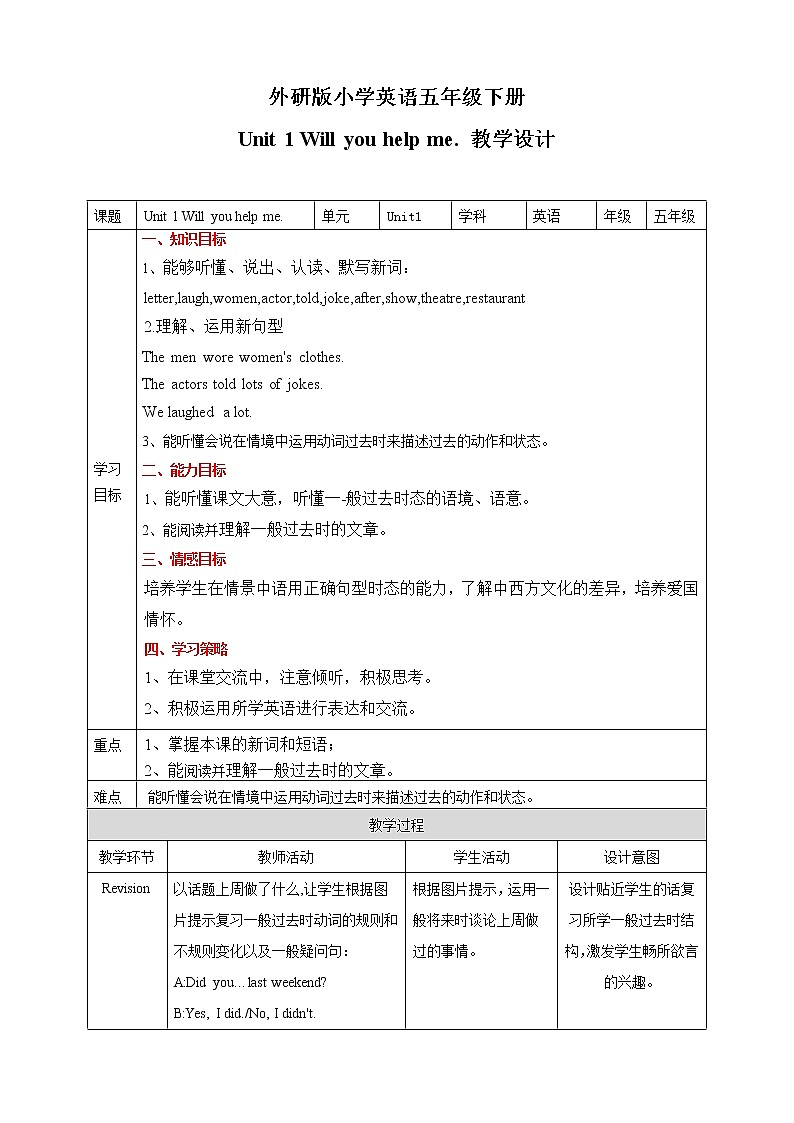外研版（三起）五年级下册英语-Module 9 Unit 1 We laughed a lot  课件+教案+练习+素材01