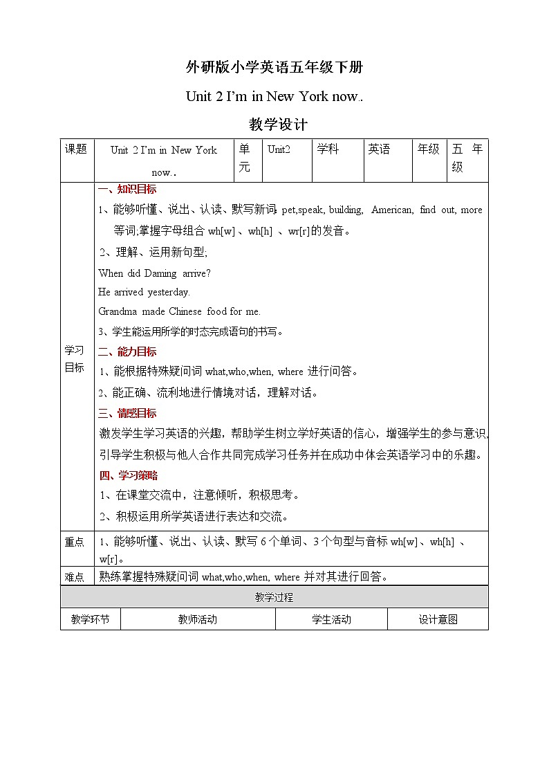 外研版（三起）五年级下册英语-Module10 Unit 2 I’m in New York now  课件+教案+练习+素材01