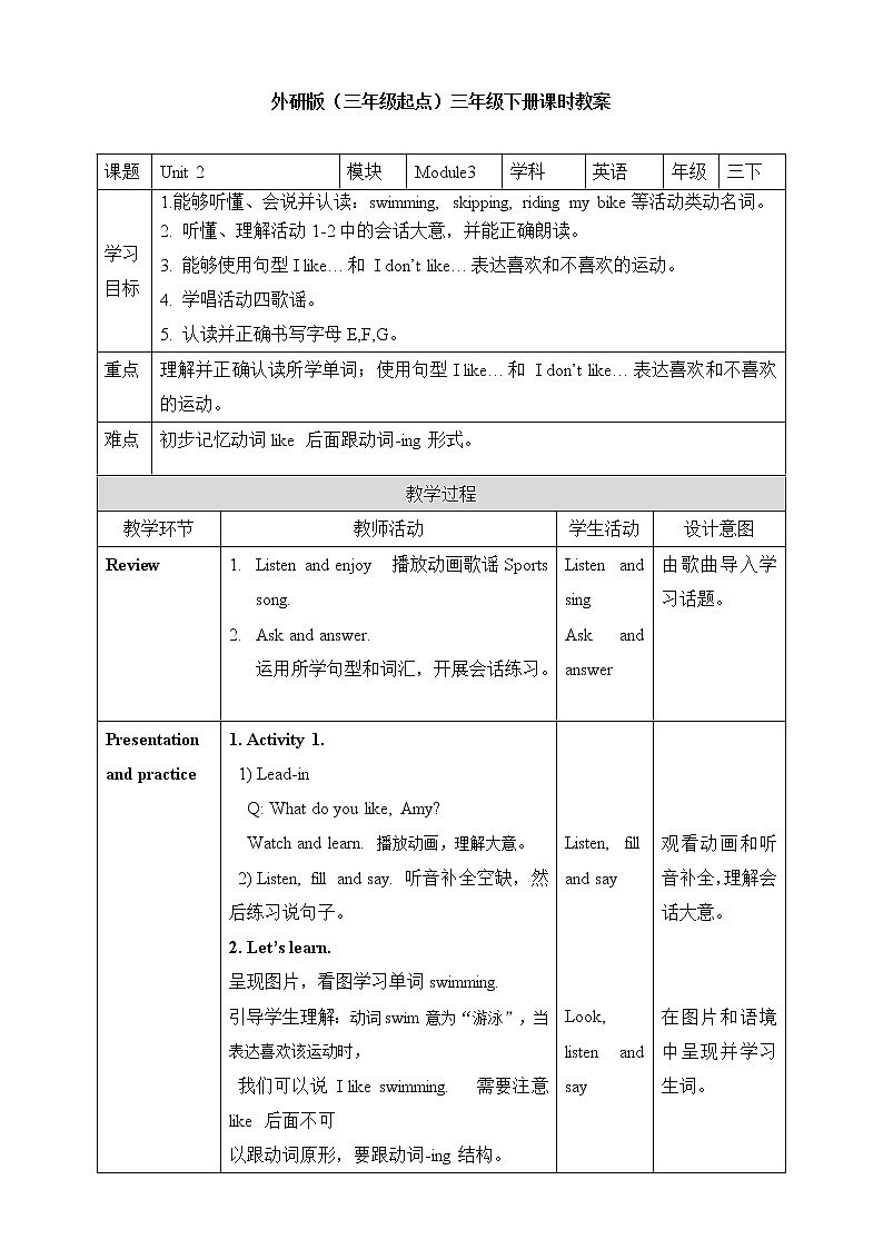 外研版（三起）三年级下册英语-Module 3 Unit 2 I don’t like riding my bike  课件+教案+练习+素材01