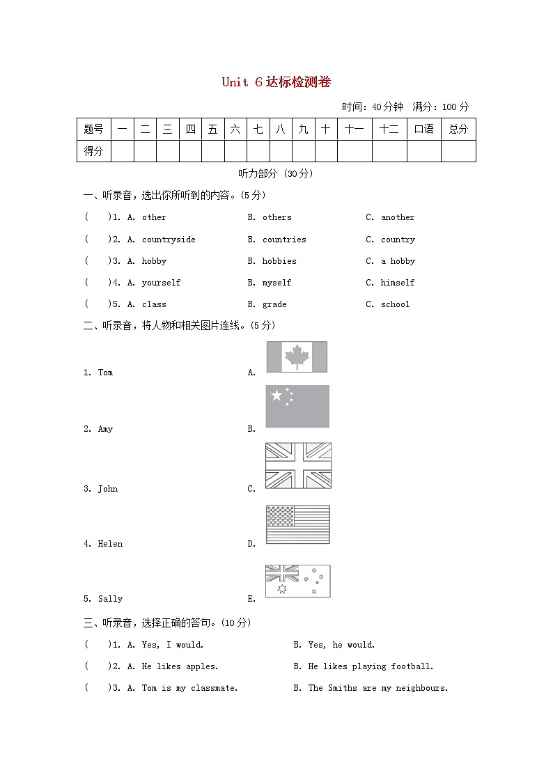 2022六年级英语上册Module2RelationshipsUnit6E_friends单元检测卷沪教牛津版三起01