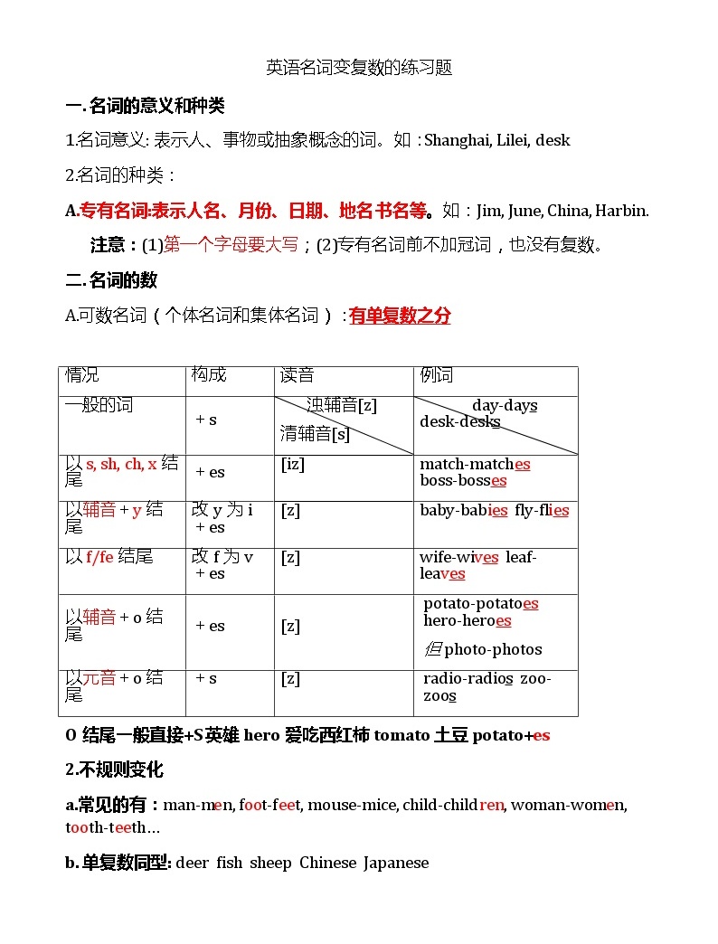小升初英语名词变复数练习学案-教习网|学案下载