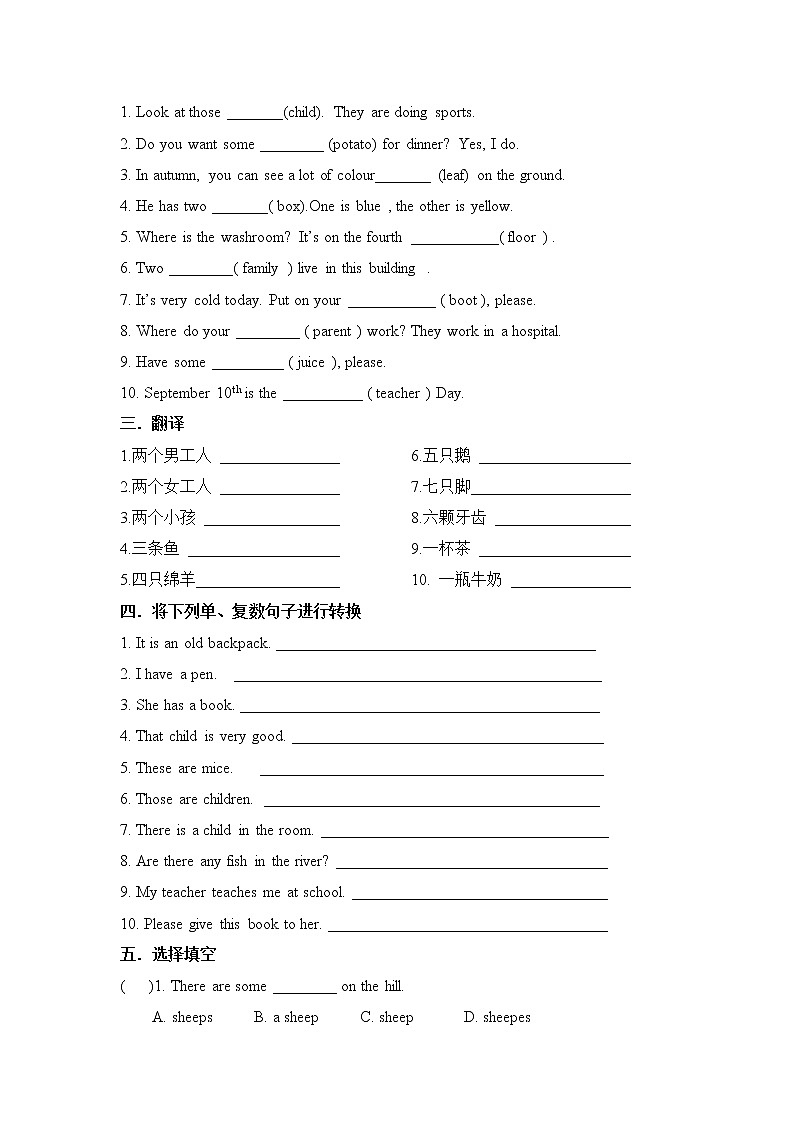 小升初英语名词复数-练习题1学案第2页