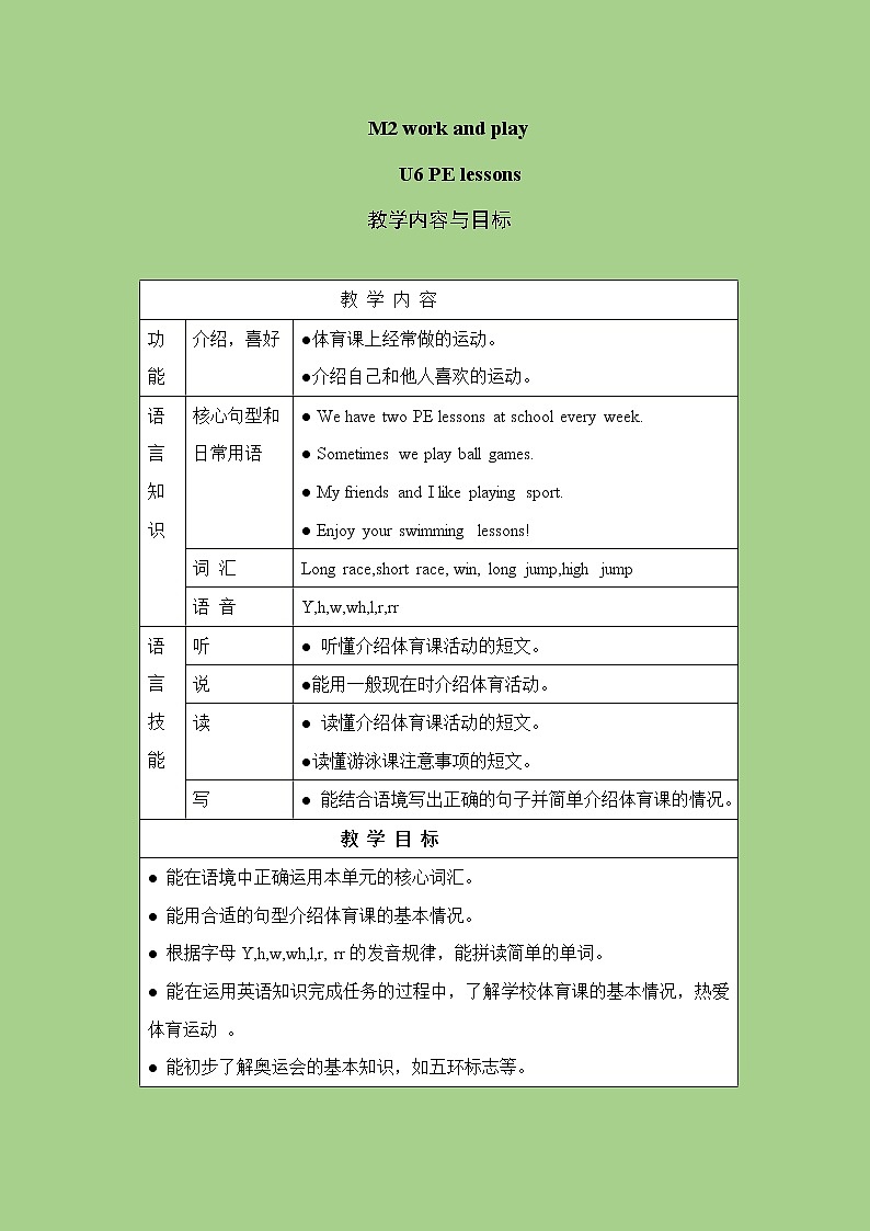 六年级下册英语教案-Module 2 Unit 6 PE lessons 课时1 牛津上海（三起）01