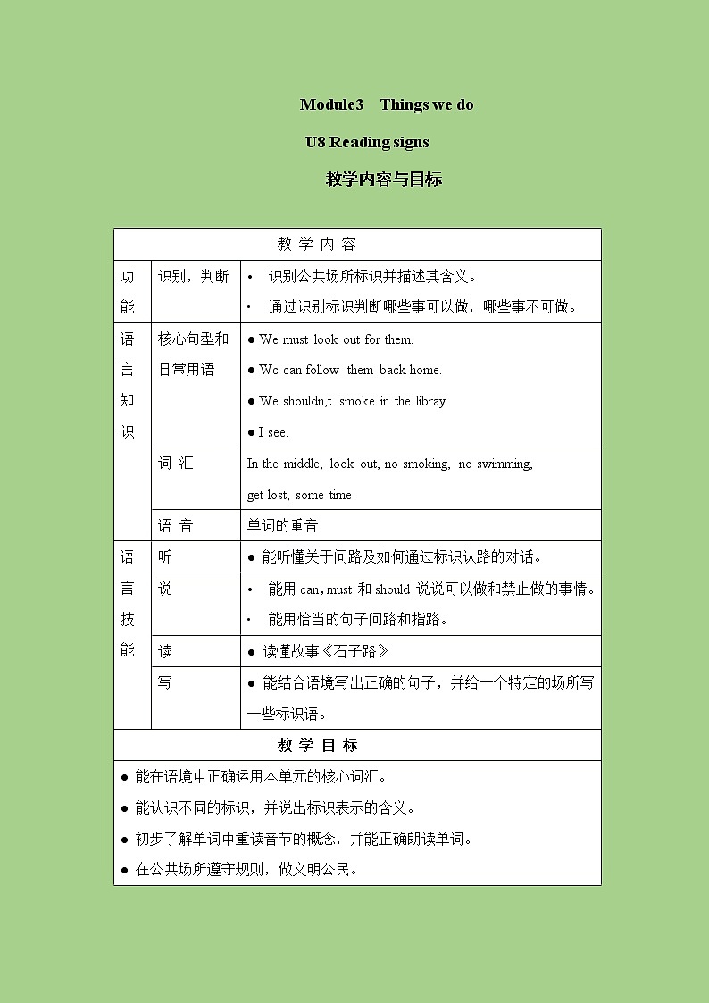六年级下册英语教案-Module 3 Unit 8 Reading signs 课时1 牛津上海（三起）01