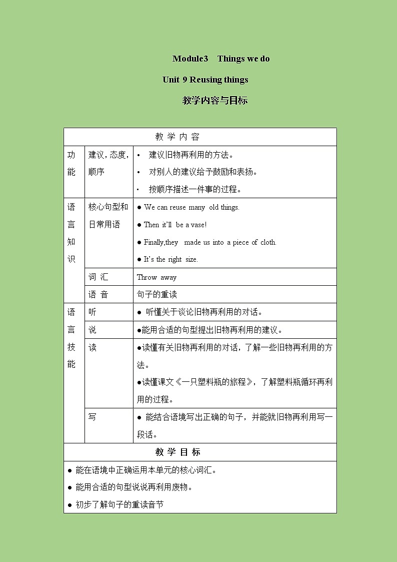 六年级下册英语教案-Module 3 Unit 9 Resuing things 课时1 牛津上海（三起）01