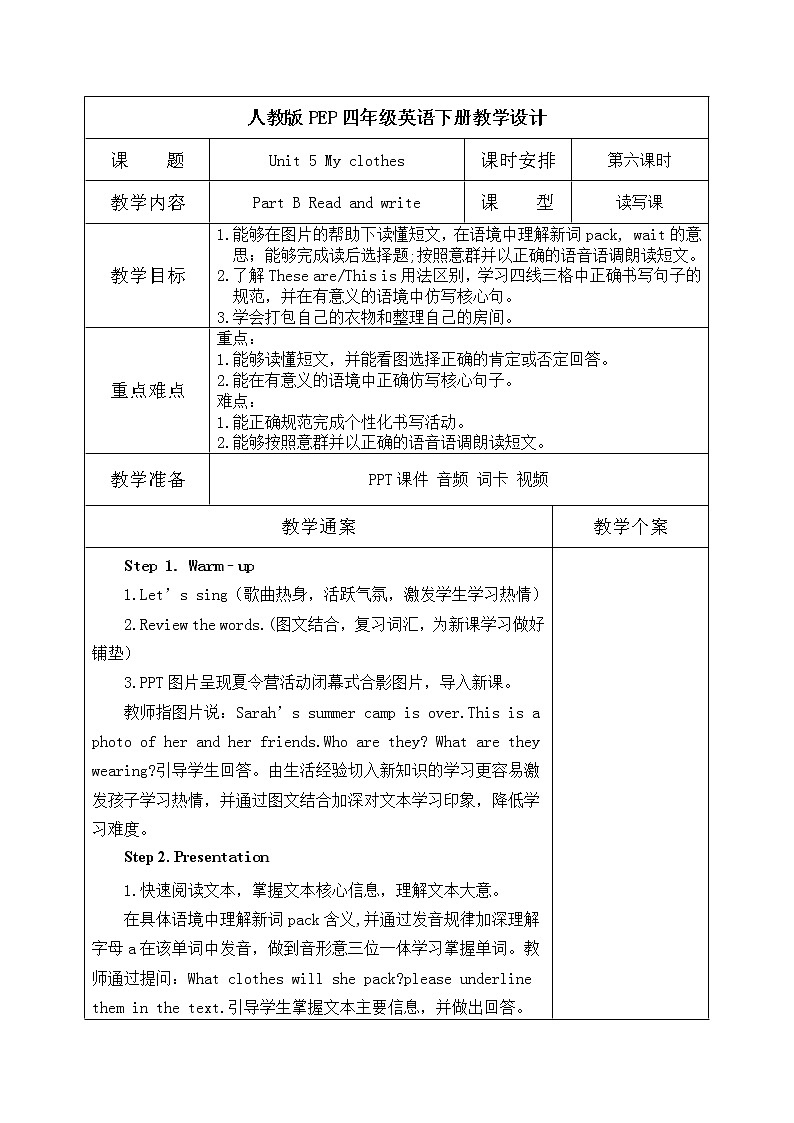 Unit5  My  clothes   第六课时   课件+教案+练习    人教版PEP四下英语01