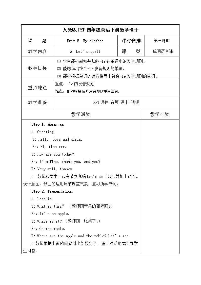 Unit5  My  clothes   第三课时   课件+教案+练习    人教版PEP四下英语01