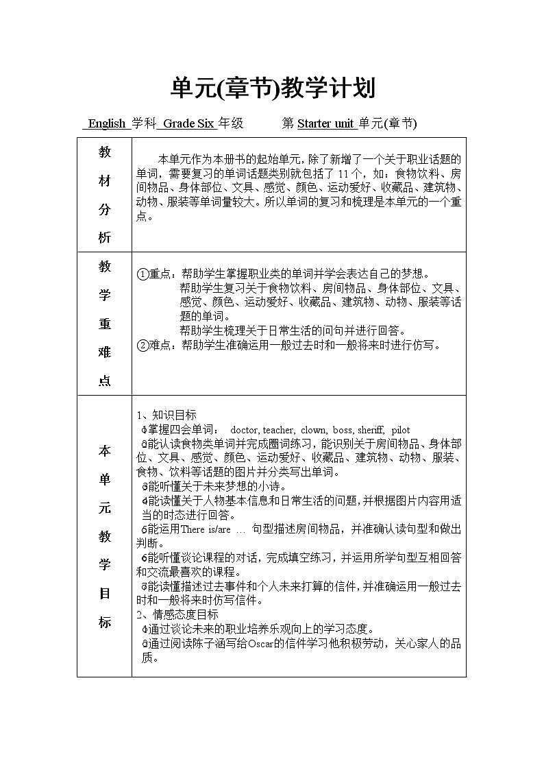 剑桥版六年级英语下册教学计划第1页