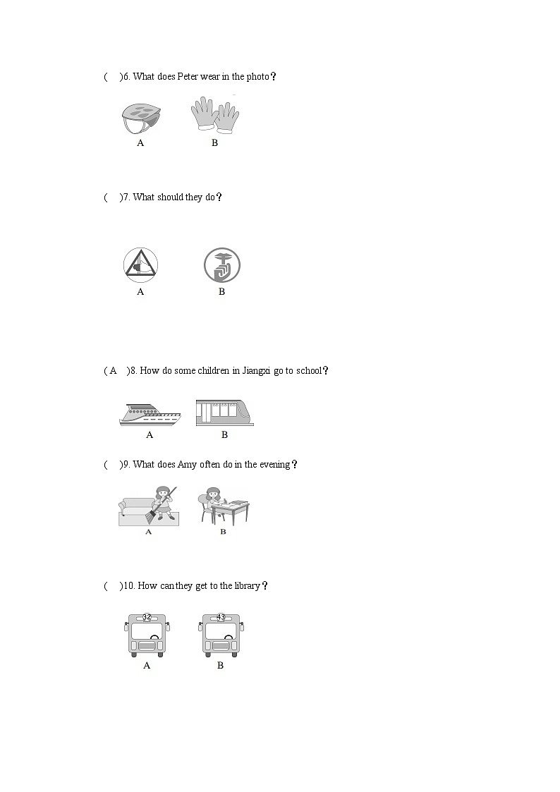 六年级上册英语单元测试-Unit 2 Ways to go to school 人教pep（含答案及听力原文）第3页