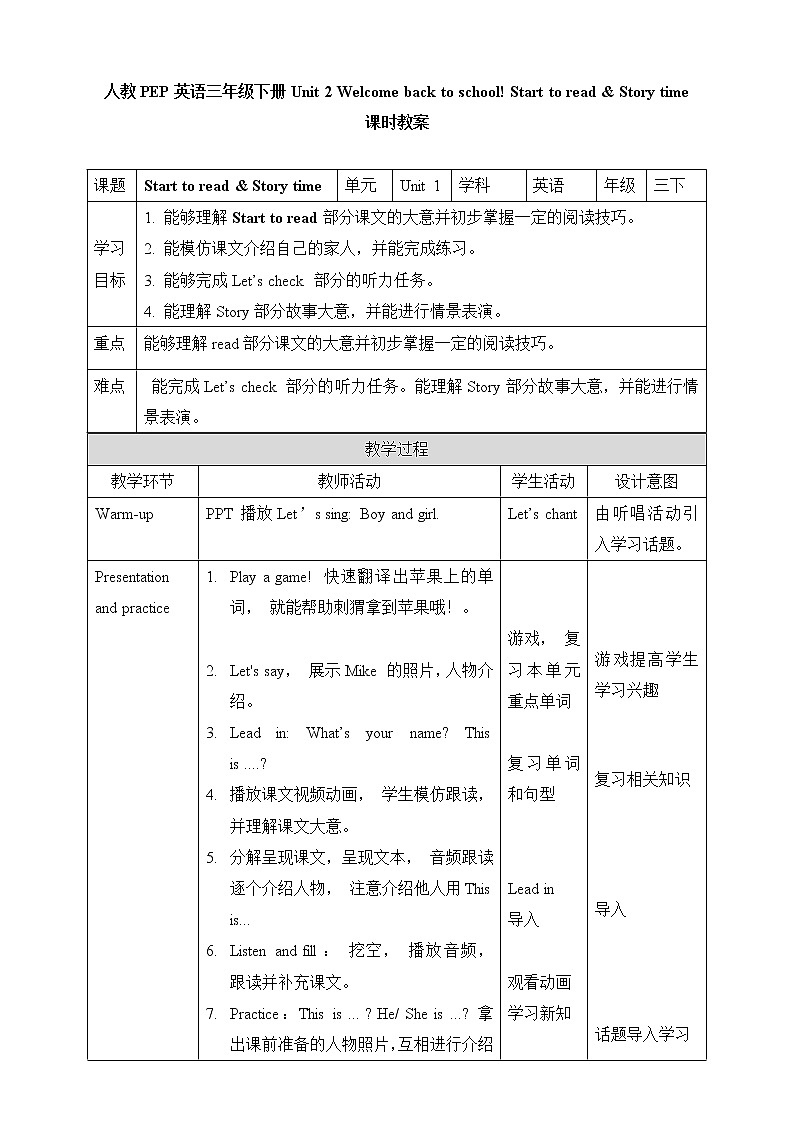人教版英语3年级下册 unit 1  B3  PPT课件+教案01