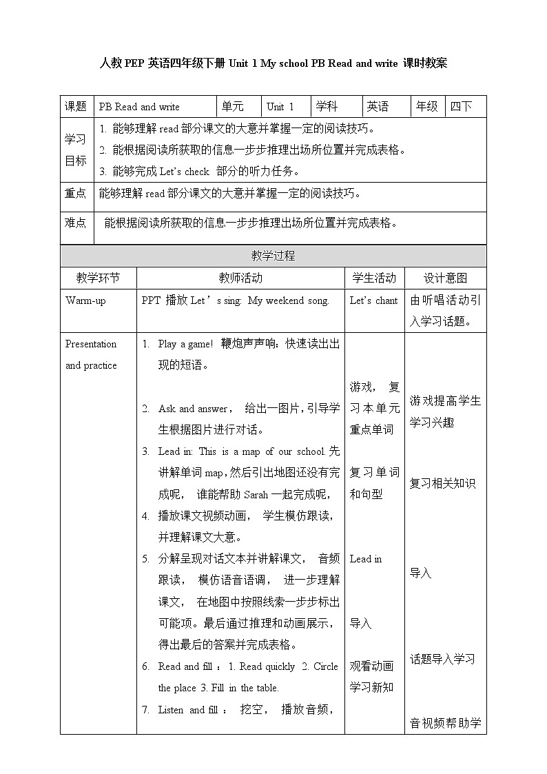 人教版英语4年级下册 unit 1  B3  PPT课件+教案01