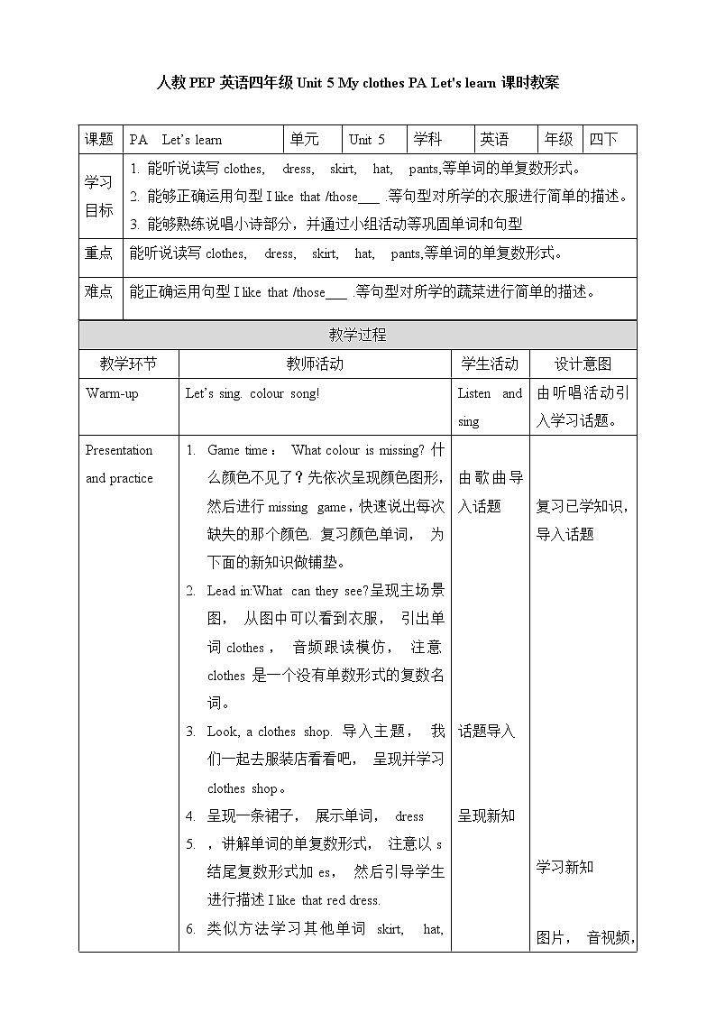 人教版英语4年级下册 unit 5  A2  PPT课件+教案01