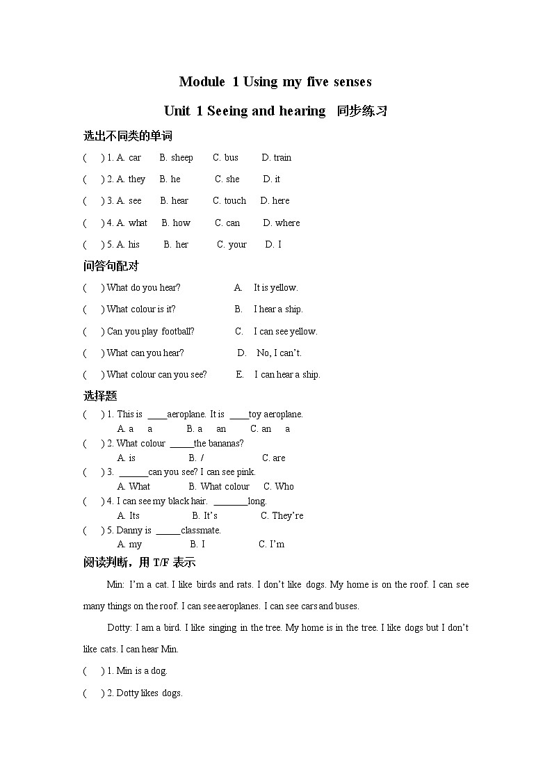 Module 1 Unit 1 Seeing and hearing 课件+教案+同步练习01
