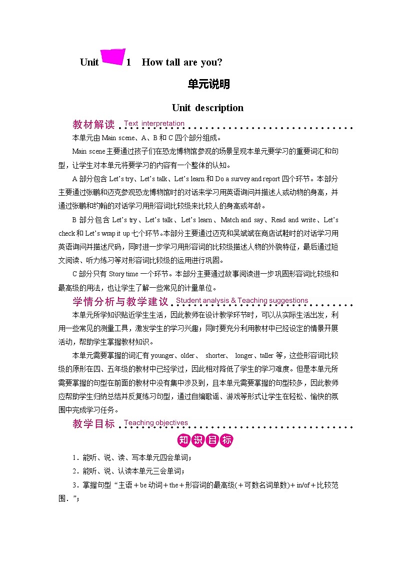 人教英语6年级下册 Unit 1 第1课时 PPT课件+教案01