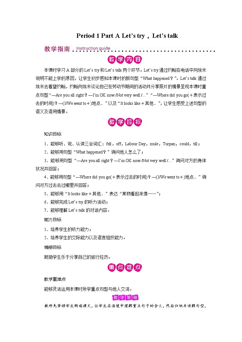 人教英语6年级下册 Unit 3 第1课时 PPT课件+教案01