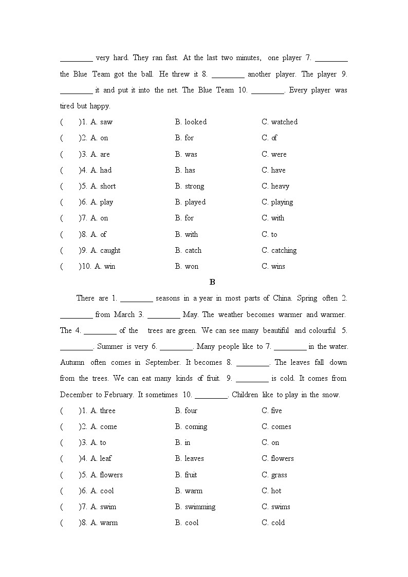 冀教版六年级下册英语 综合填空与写作专项突破卷02