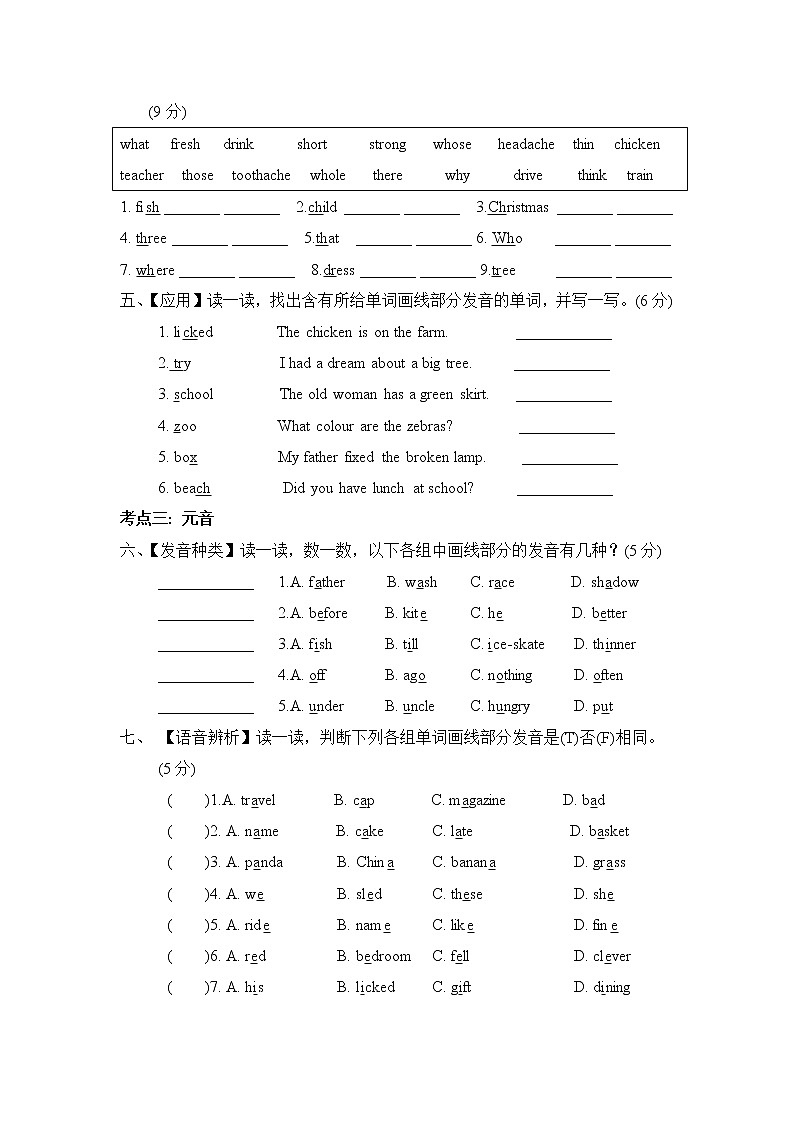 人教PEP版六年级下册英语 语音专项复习卷02
