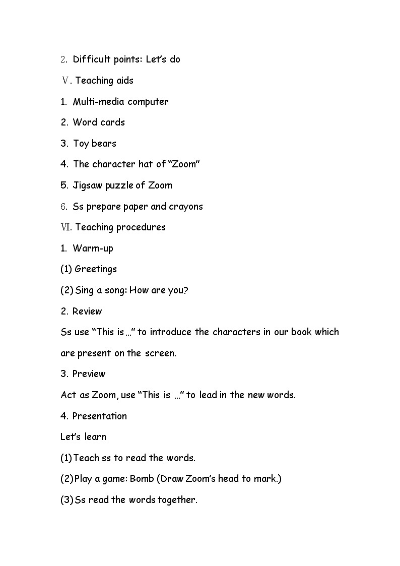 人教版英语三年级上册导学案设计Unit 3 Part A 教案（纯英文）第2页