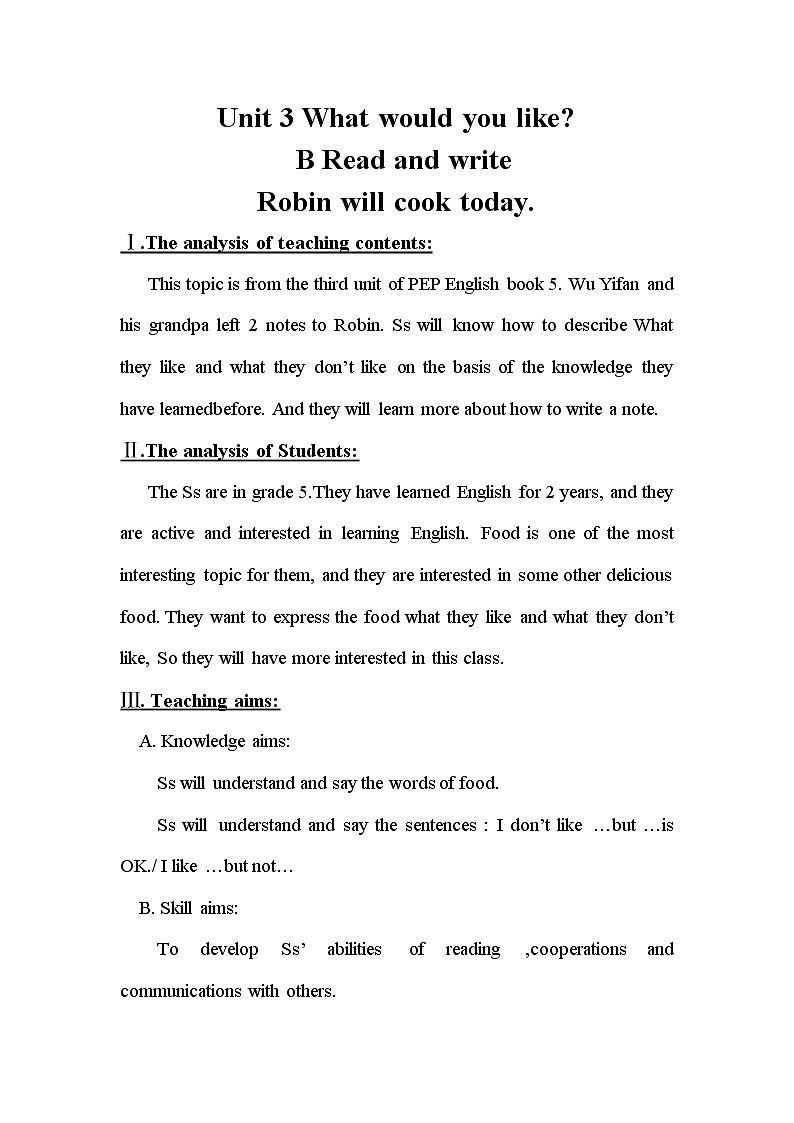 人教版英语五年级上册导教案设计Unit 3 单元教案（英文）01