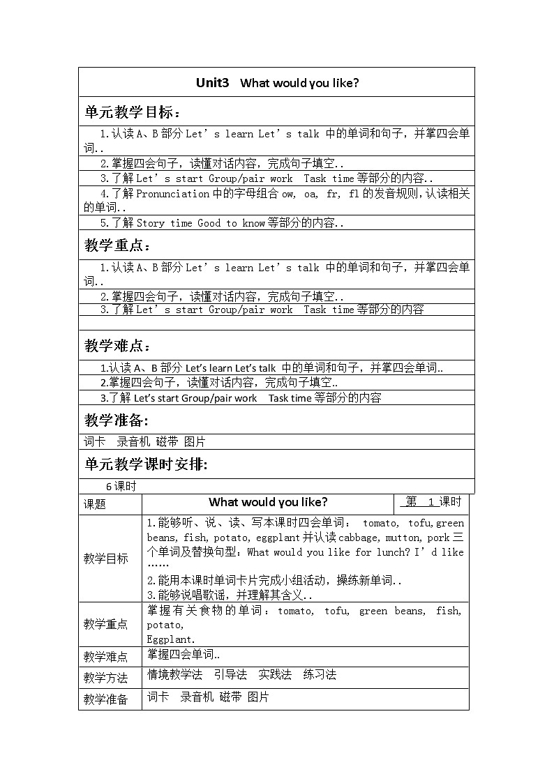 人教版五年级上册英语教案设计Unit 3 单元教案 301