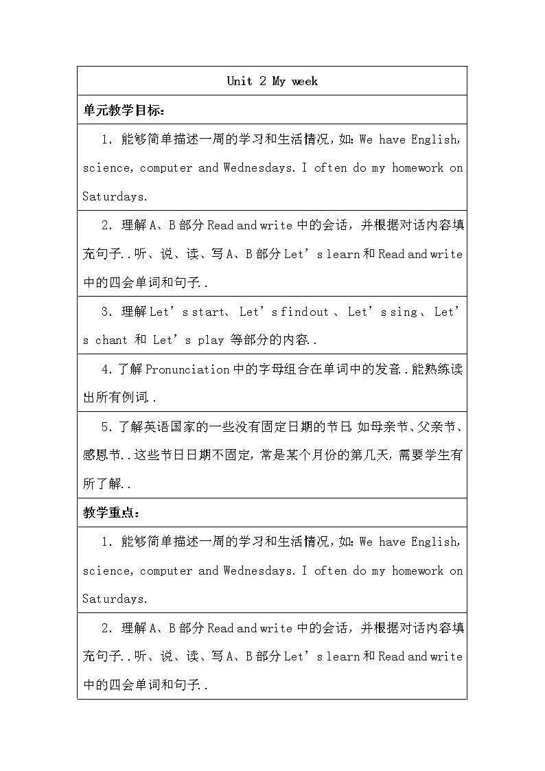 人教版英语五年级上册导教案设计Unit 2 单元教案 301