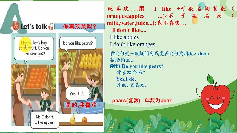 Unit 5 Do you like pears？Part A（课件）-2021-2022学年人教版三年级英语下册 （共18张PPT）第8页