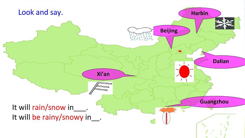 外研版一起小学英语六下《Module 2Unit 2 It will rain in Beijing.》PPT课件06