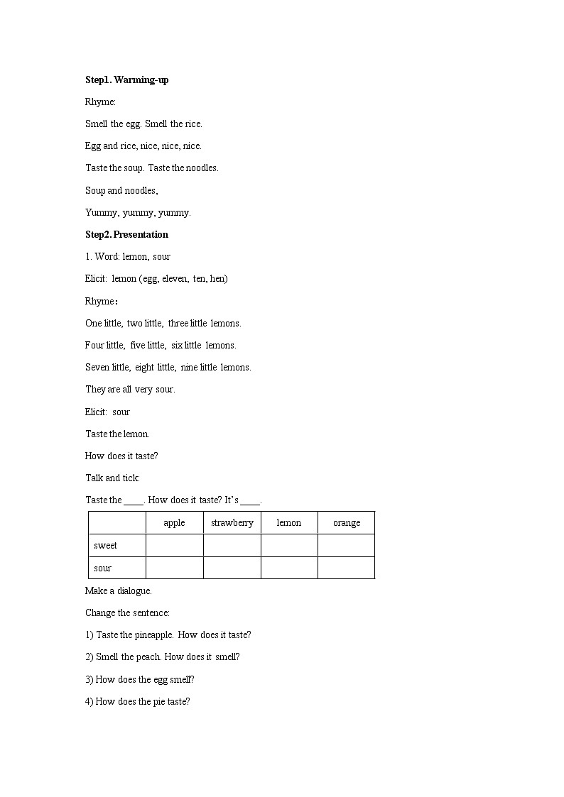 Module 1 Unit 3 Tasting and smelling 课件+教案+同步练习02