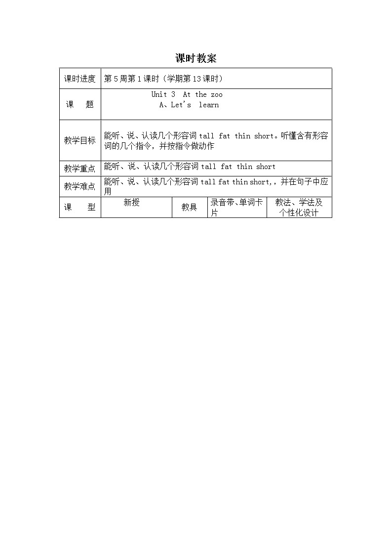 第三单元Unit 3  At the zoo第1课时Part A.Let's learn教案.01