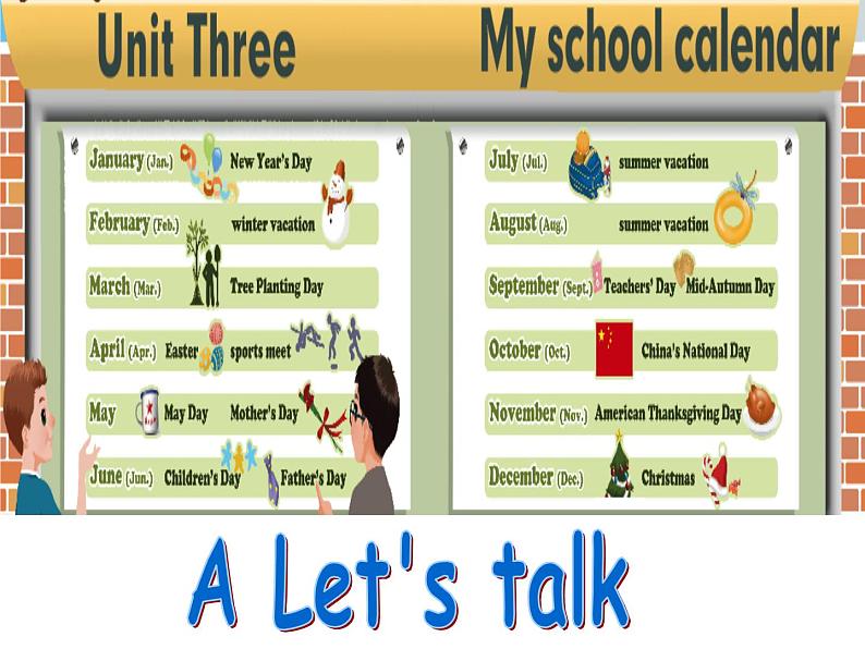 Unit3MyschoolcalendarPartALet 'stalk（课件）- 英语五年级下册第1页