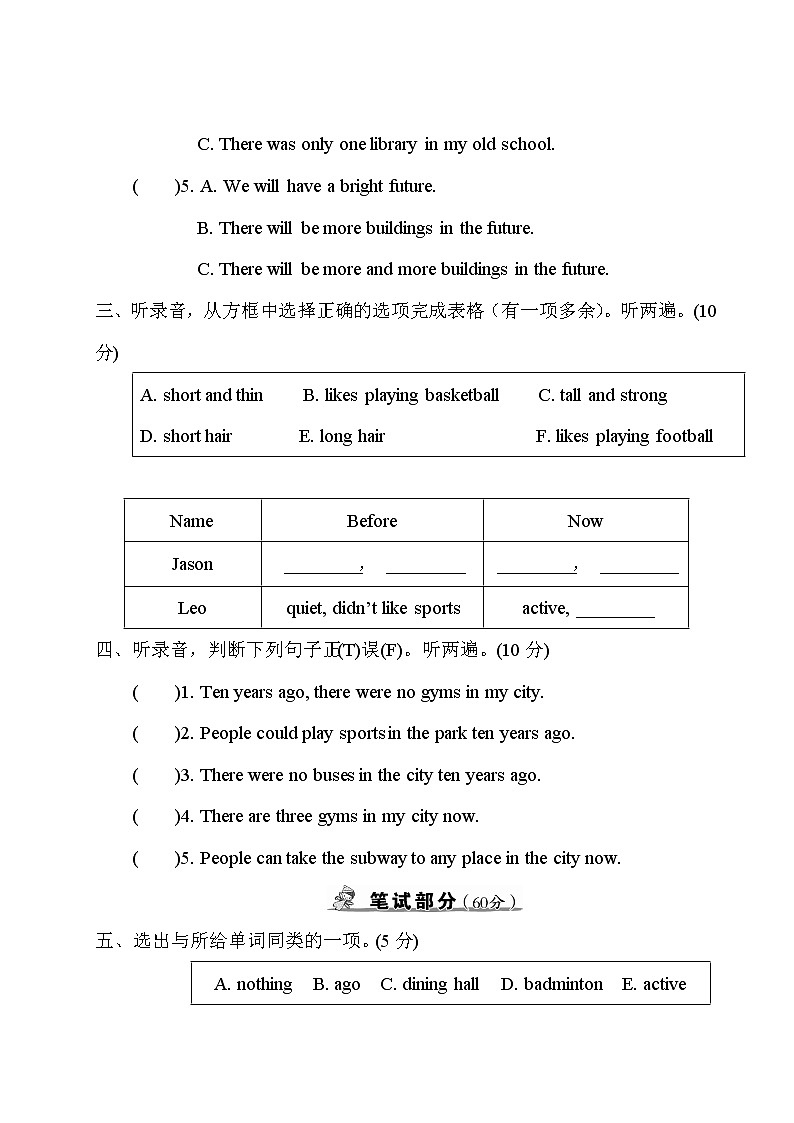 人教PEP版六年级下册英语Unit 4 测试卷+答案+听力+试题讲解PPT02