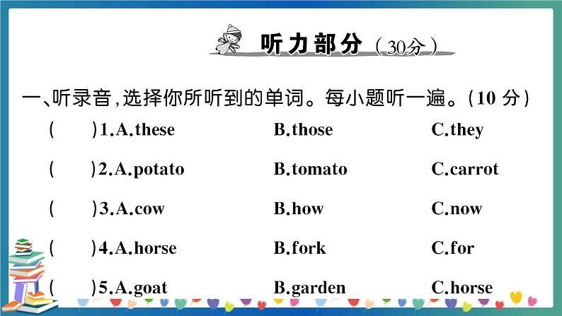 人教PEP四年级下册英语英语Unit 4 测试卷+答案+听力+试题讲解PPT02