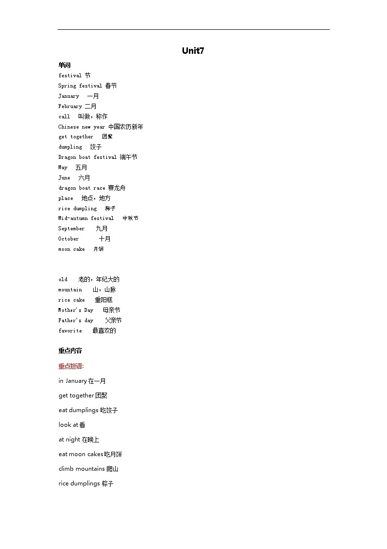 译林版五年级下Unit7知识点梳理第1页