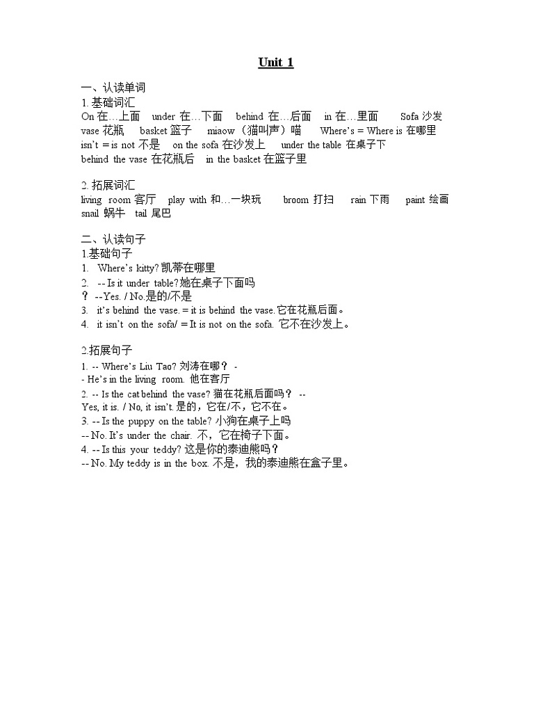 译林版二年级下Unit1知识点梳理第1页