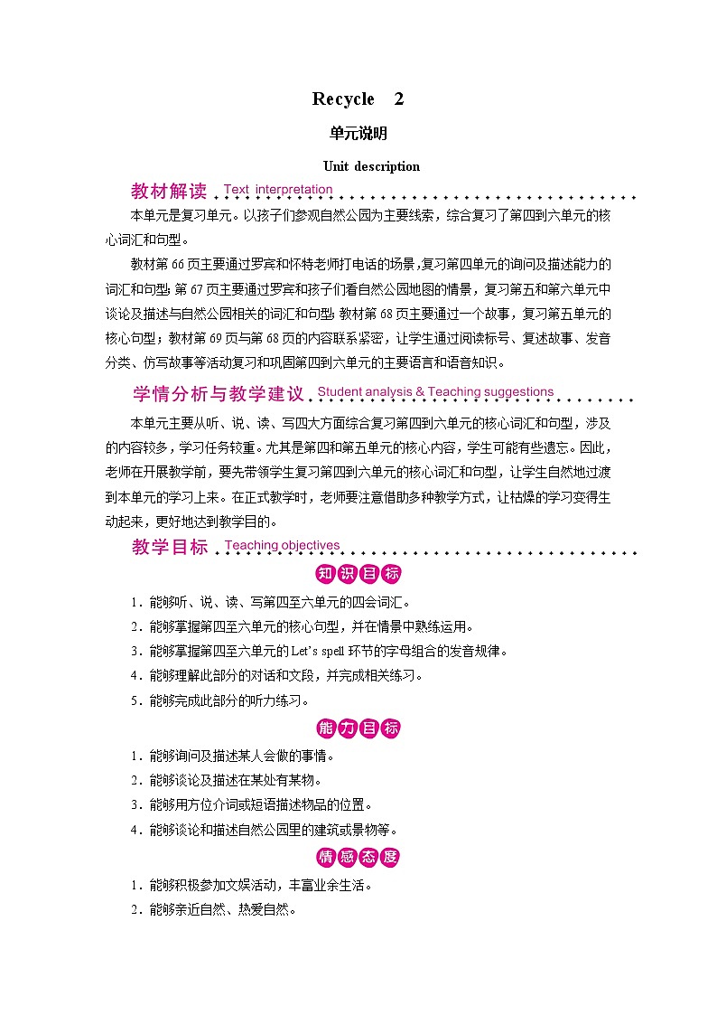 人教英语5年级上册 Recycle 2   Recycle 2 第1课时 PPT课件+教案01