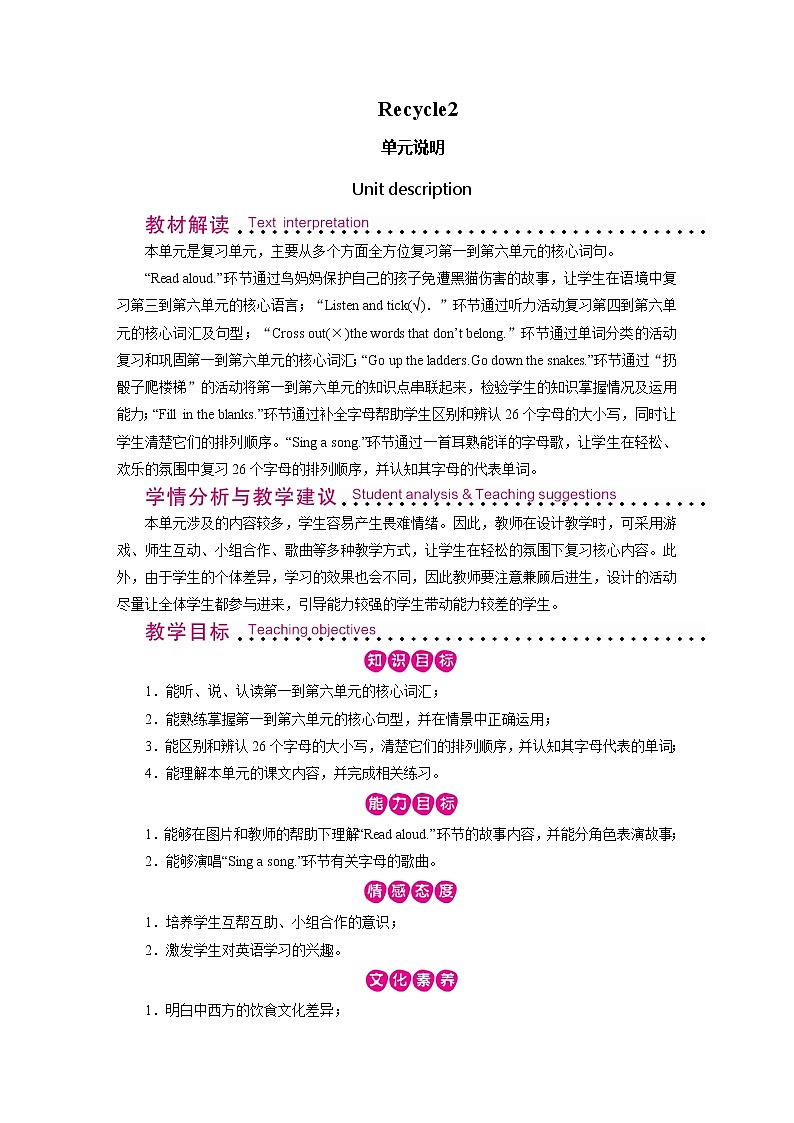 人教英语3年级上册 Recycle 2 第1课时 PPT课件+教案01