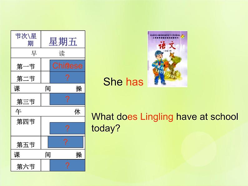 Unit 2 What does Lingling have at school？课件 外研版（三起）小学英语三下04