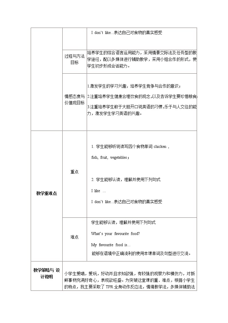 冀教版（三年级起点）Unit3Lesson15What’syourfavouritefood(教案） 英语三年级下册第2页