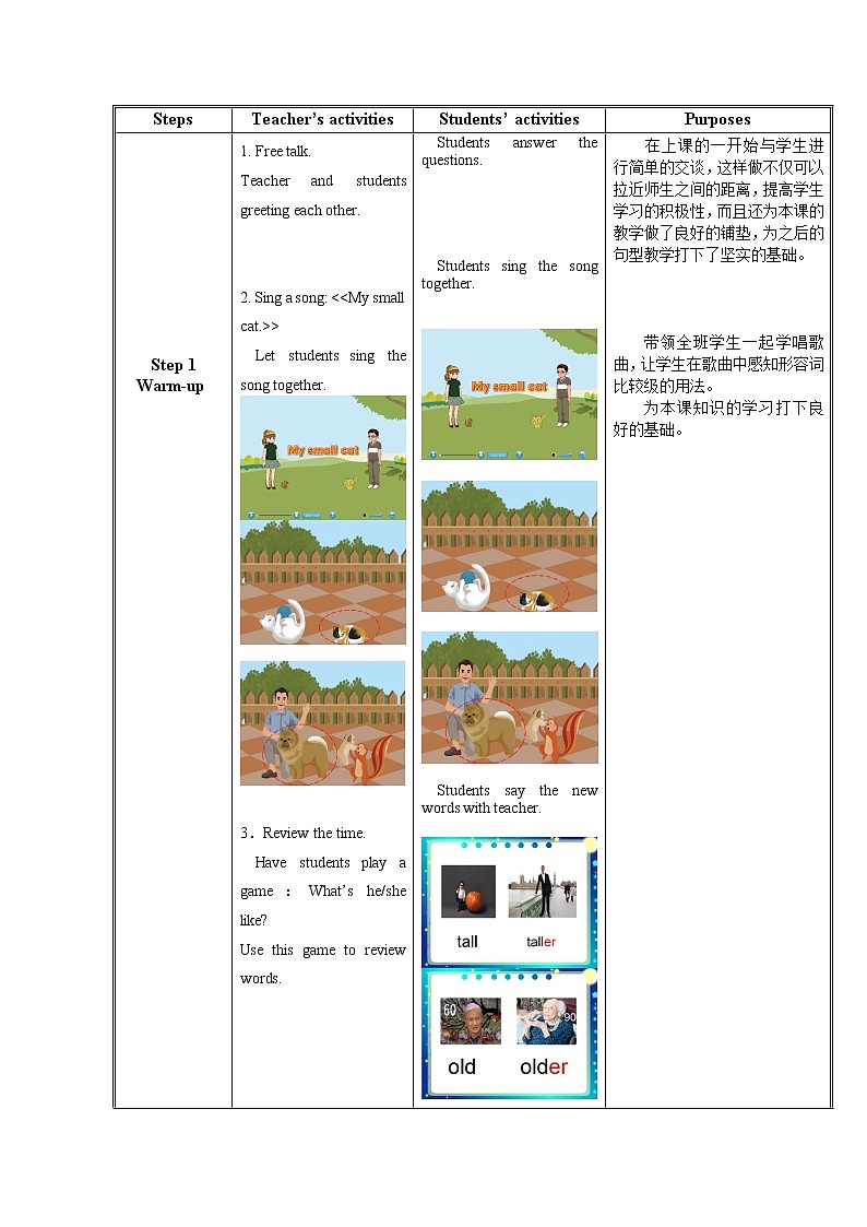 人教版（PEP）Unit 1 How tall are you  Part A Let’s talk (教案） 英语六年级下册第3页