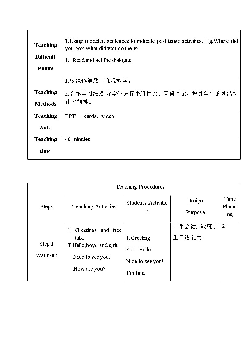人教版（PEP）Unit 3 Where did you go Part A Let’s talk（教案） 英语六年级下册第2页