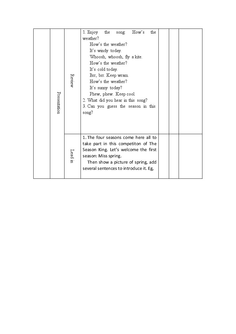 Unit 2 My favourite season A let 's learn 全英文 表格式优质教案第3页