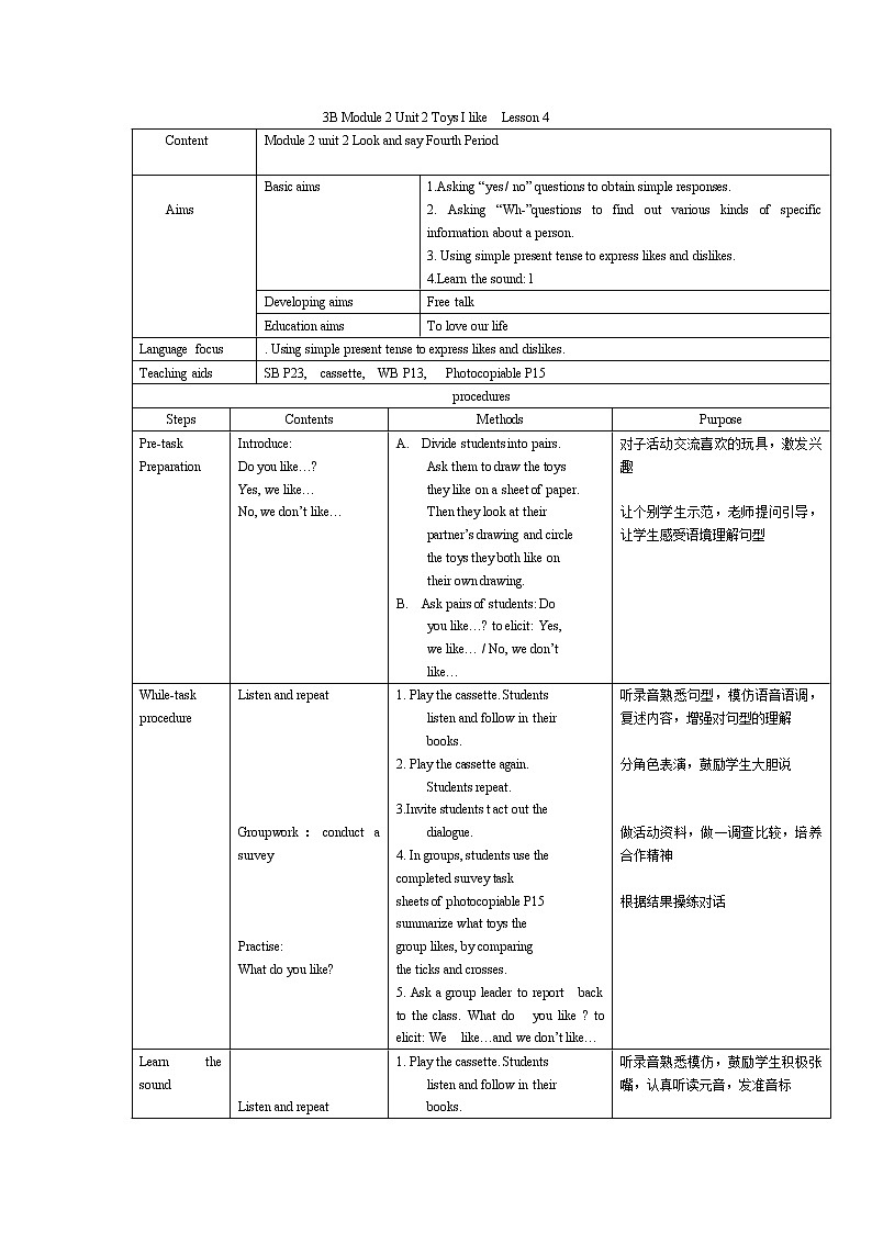 上海牛津版三下 Module 2 Unit 2 Lesson 4教案第1页