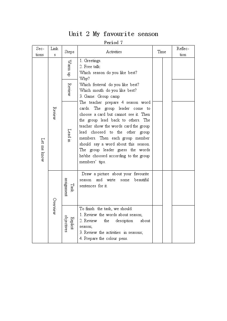 Unit 2 My favourite season revision全英文教案第1页