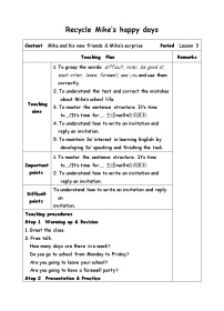人教版 (PEP)六年级下册Recycle Mike's happy days教学设计及反思